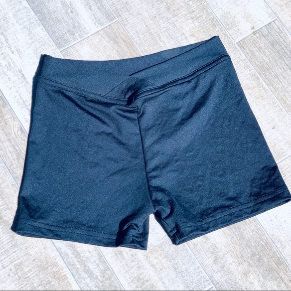 VINTAGE DEADSTOCK 90s BLACK V WAIST DANCE SHORTS L - Picture 2 of 5